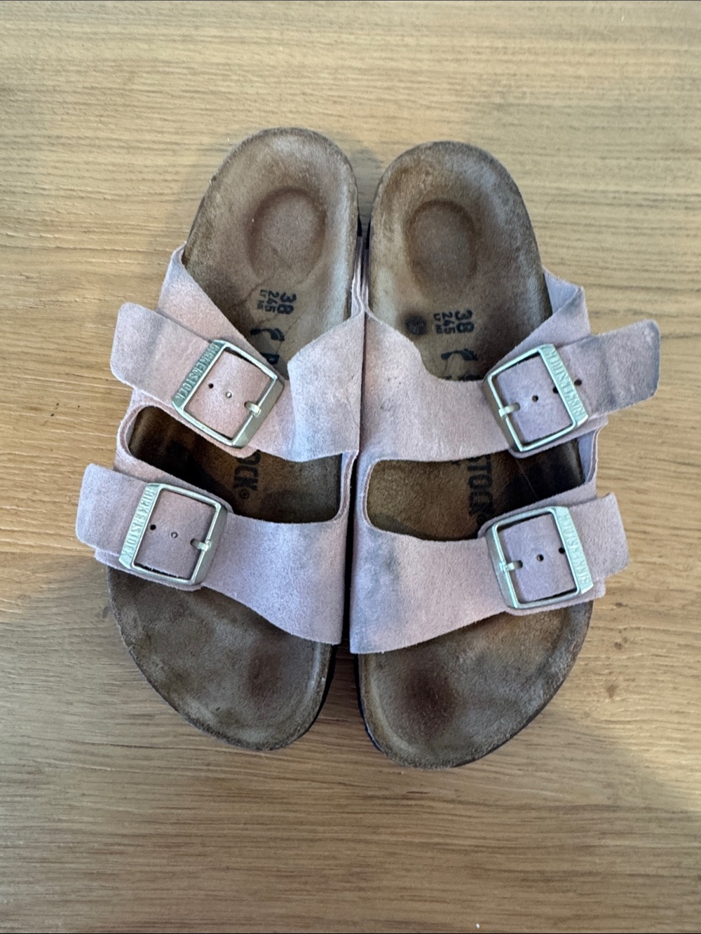 Birkenstock Two-Strap Suede Sandals in Dusty Pink